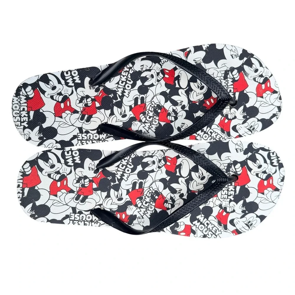 Disney Mickey Mouse Flip Flops Sandals 40-41 All‎ Over Print Black Red White